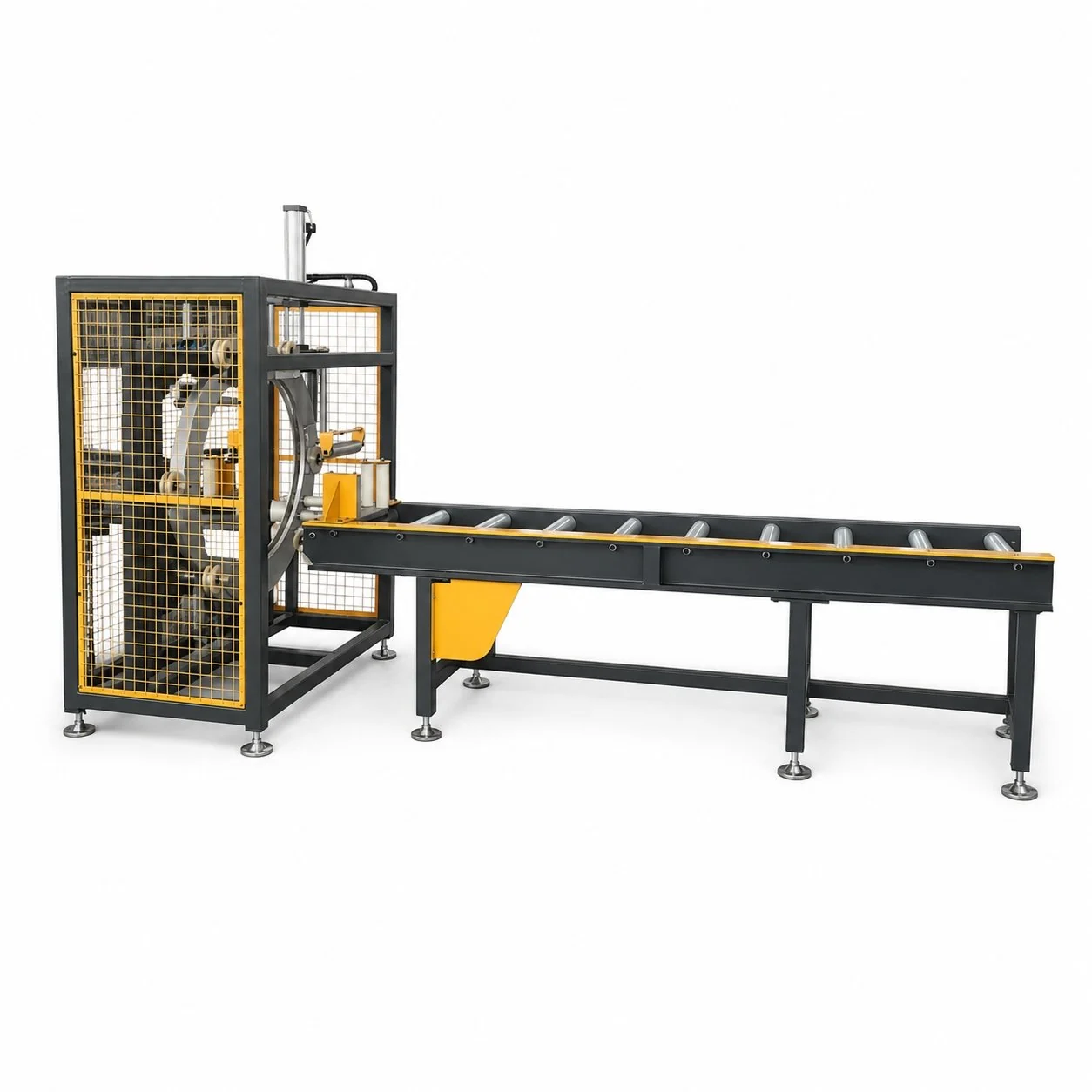 FYXFER orbital stretch wrapper with conveyor and safety guarding