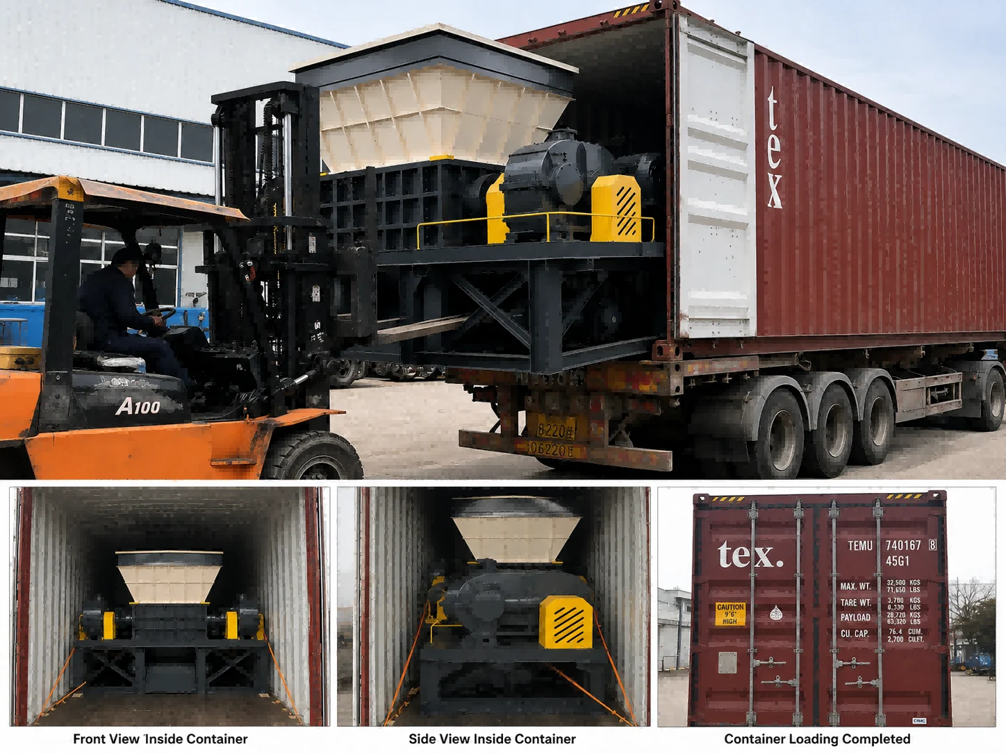 Heavy-duty shredder container loading and export preparation