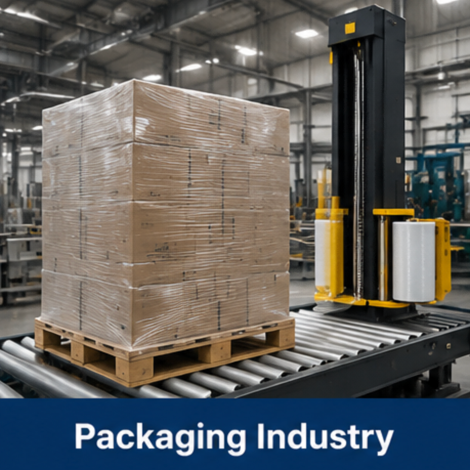 Packaging operation stretch wrapping application
