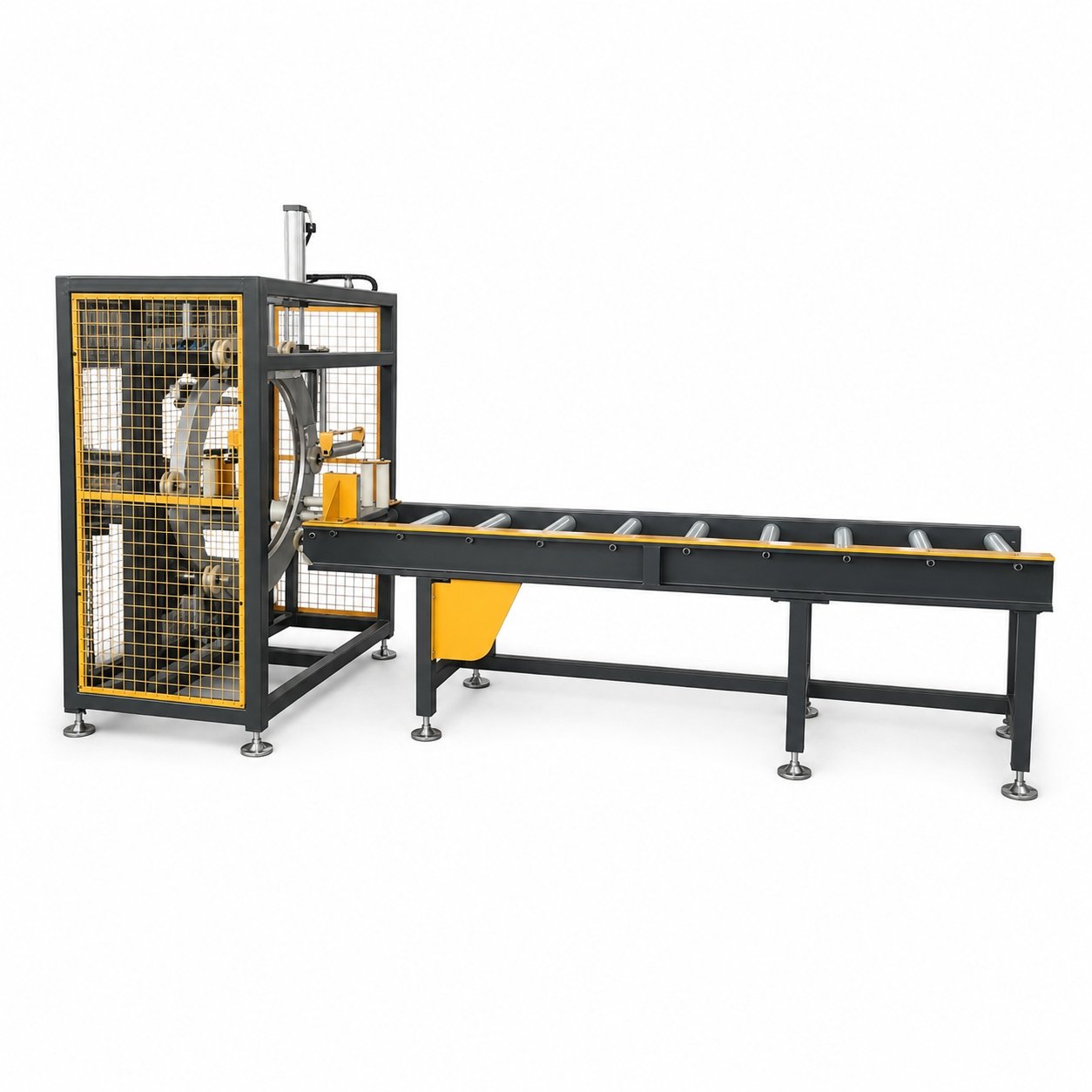 FYXFER orbital stretch wrapper with conveyor and safety guarding